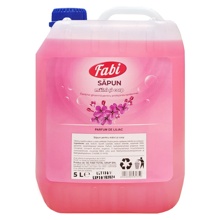 Sapun lichid, Fabi, 5L, roz, curatare delicata, parfum flori de liliac