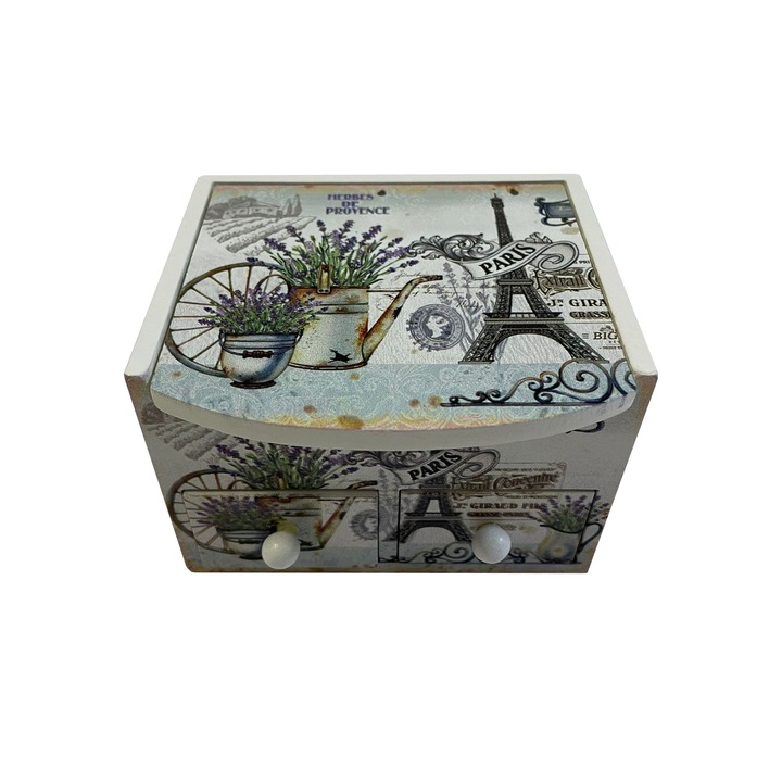 Fa ékszerdoboz, Paris print, 11 cm x 11 cm, L31-10