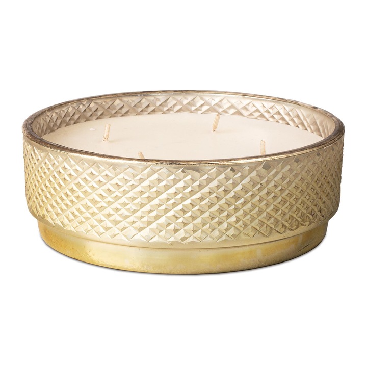 Lumanare in suport din sticla, cu patru fitile, Fleur Ami, crem-auriu, 16/6 cm, Candle Bowl