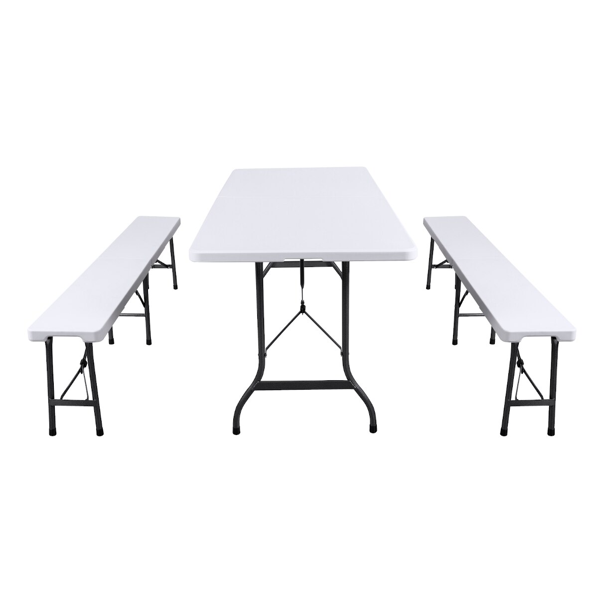 Set pentru camping cu masa si doua banci pliabile Svita, 180cm, Alb ...