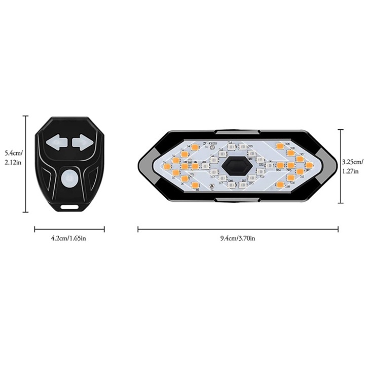 Set semnalizator Bicicleta, Zggzerg, Incluse claxon, Incarcare USB, 5 moduri de lumina, IP65 Rezistent la Apa si Praf, Usor de Instalat, Negru