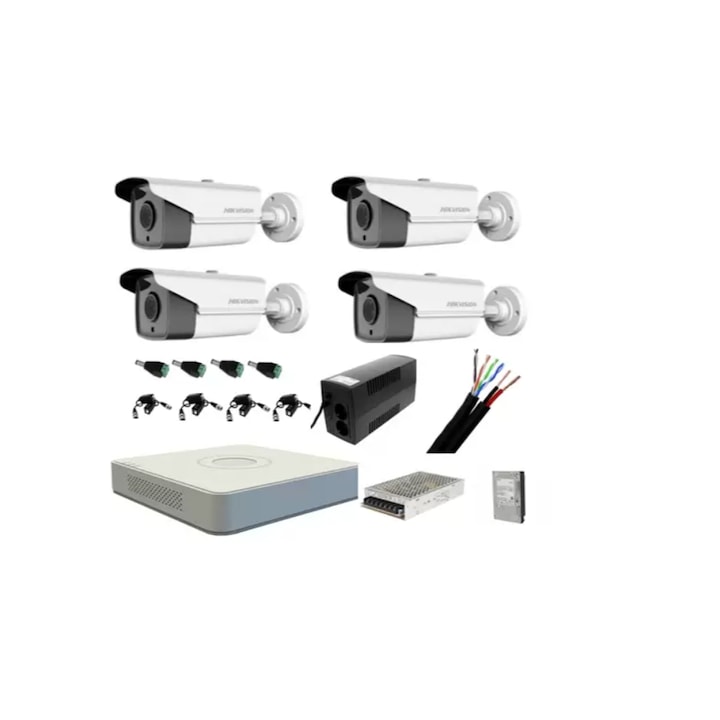 Sistem supraveghere video exterior complet 4 camere 5 MP 80 m IR