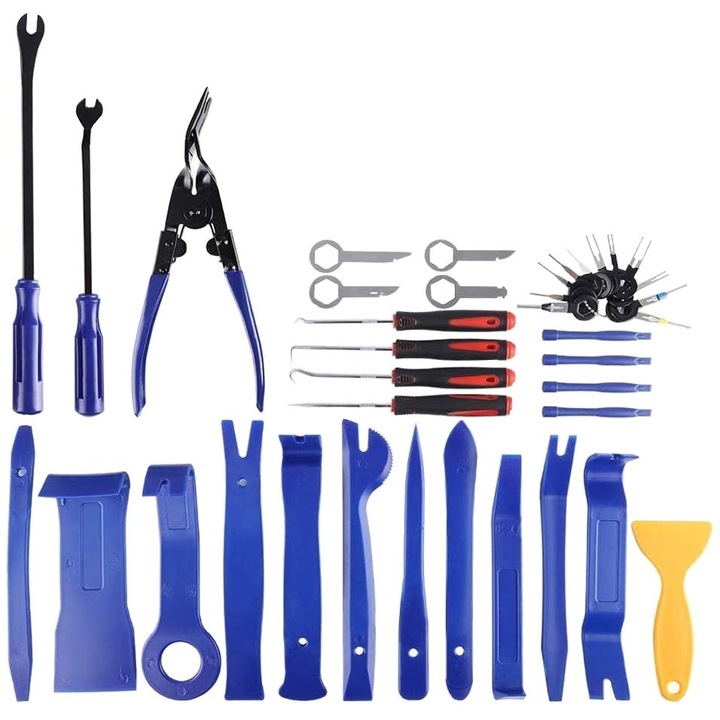 Комплект ключове за демонтаж на интериора на автомобила, 38 части, за демонтаж на тапицерия, радио, врати, табло, конектор на автомобил