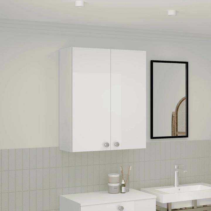 Corp Baie haaus Zaria, Suspendat, 2 Usi, Alb lucios/Alb, MDF, L 60 x l 22 x H 72 cm