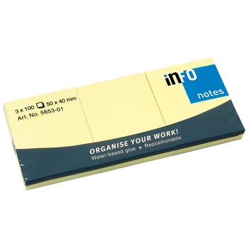 Notes adeziv Info Notes, 50x40mm, 3x100 file, velina Notes adeziv Info Notes, 50x40mm, 3x100 file, velina
