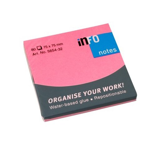 Notes adeziv, 75x75mm, 80 file, briliant Info Notes, Roz