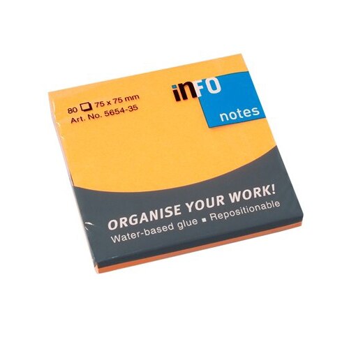Notes adeziv 75x75mm 80 file briliant Info Notes, Portocaliu