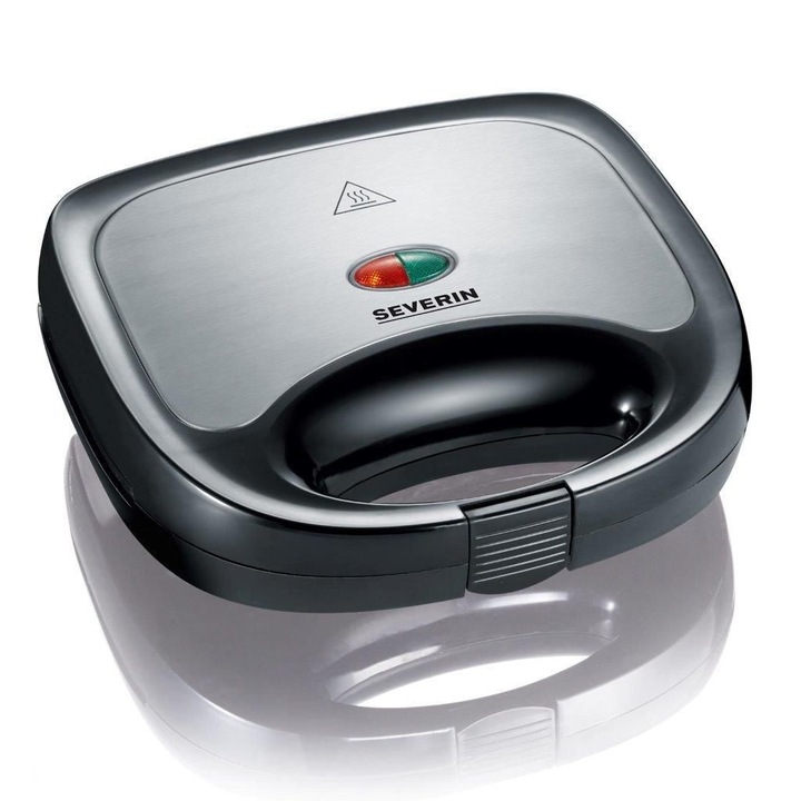 Sandwich-maker Severin SA2969, 600W, placi antiaderente, indicator luminos, maner termoizolant, argintiu/negru