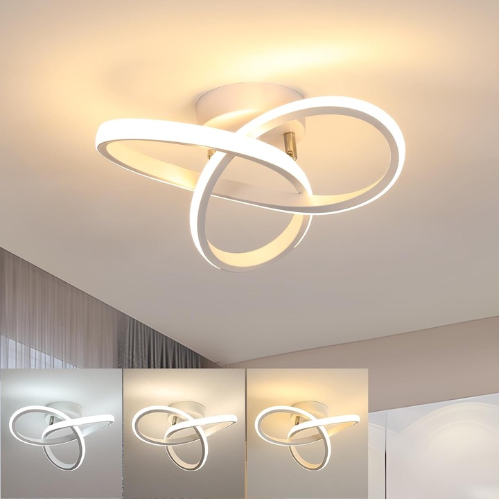 Plafoniera moderna LED, Goeco, Aluminiu/Silicon, 22W, 24x5 cm, Lumina Calda/Neutra/Rece, Alb, Pentru Sufragerie, Dormitor, BucaTaRie, Hol