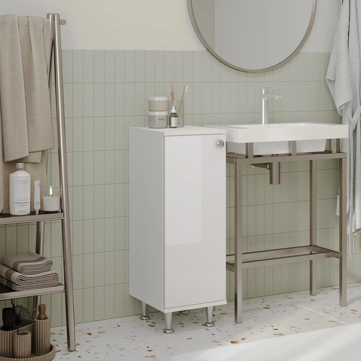 Corp Baie haaus Zaria, 1 Usa, Alb lucios/Alb, MDF, L 30 x l 35 x H 85 cm