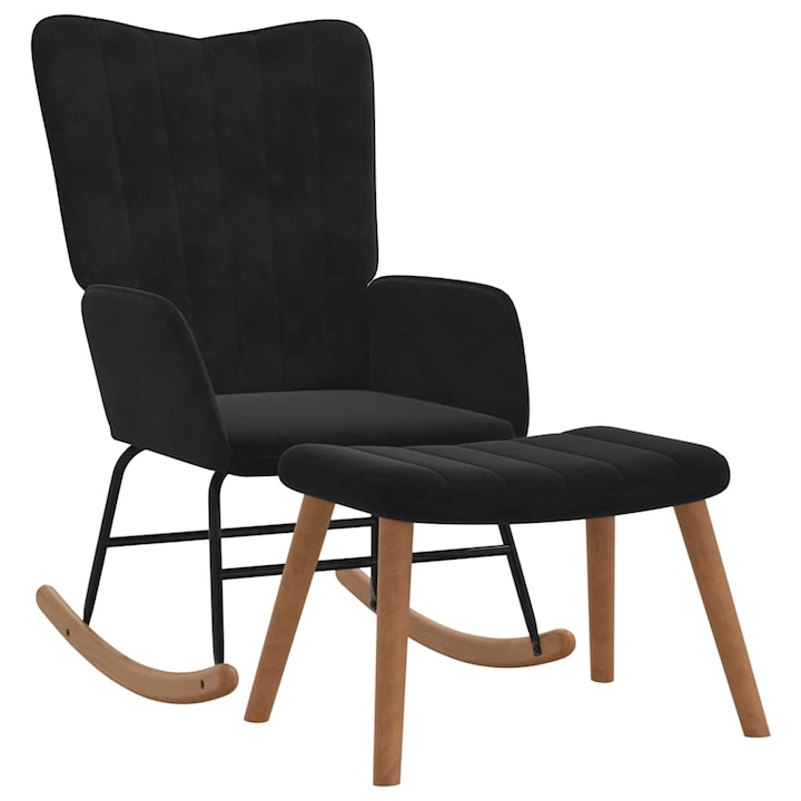 Scaun balansoar cu taburet vidaXL, negru, catifea, 61 x 78 x 98 cm, 10.6 kg