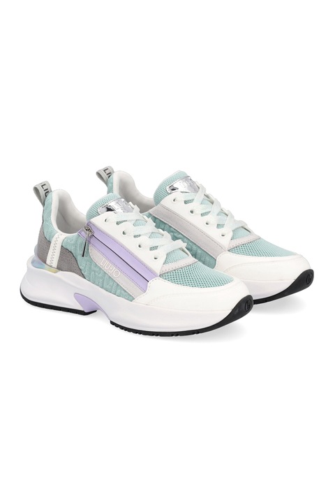 Liu Jo, Pantofi sport wedge cu garnituri de piele, Alb/Lila/Verde menta