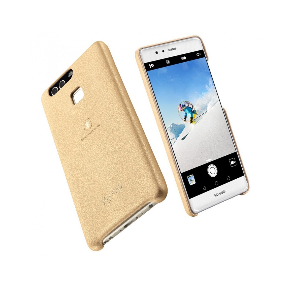 Carcasa protectie spate LENUO din plastic si piele ecologica pentru Huawei P9, gold