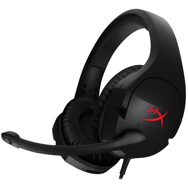 Casti gaming HyperX Cloud Stinger, DTS Headphone:X Spatial Audio, drivere 50mm, usoare (275g), microfon cu noise cancelling, cupe cu spuma cu memorie, multiplatforma, negru