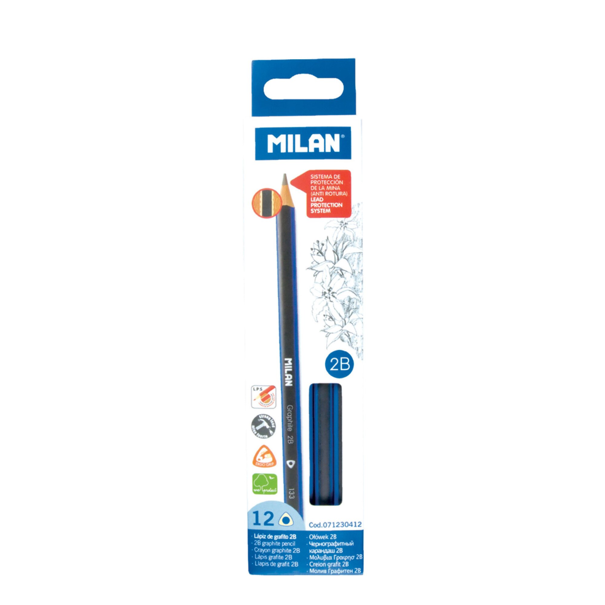 Creion grafit triunghiular 2B set 12 MILAN