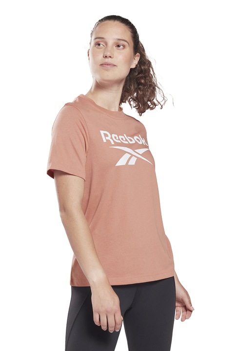 Reebok, Tricou cu logo, pentru fitness, Roz, XS