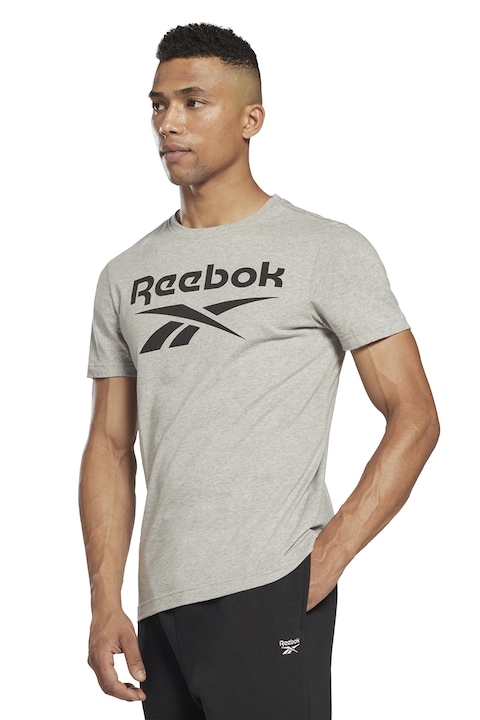 Reebok, Фитнес тениска с лого, Сив меланж