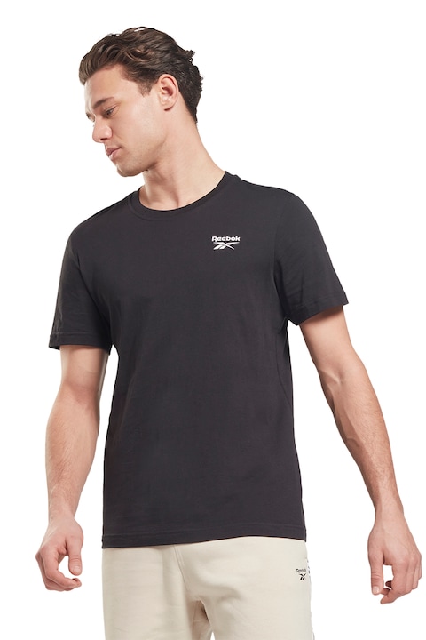Reebok, Тренировъчна тениска с овално деколте и лого, Черен