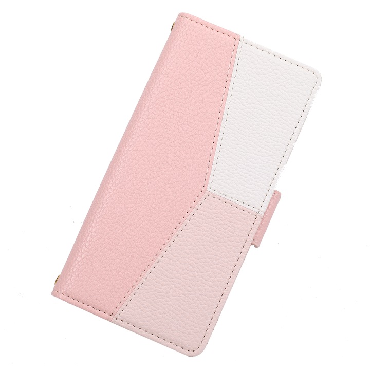 Husa Piele multicolora tip carte pentru Iphone 13 Pro Max, Roz