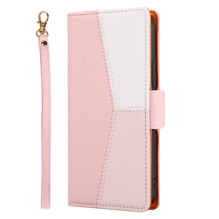 Husa Piele multicolora tip carte pentru Iphone 13 Pro Max, Roz