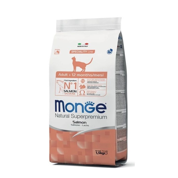 Hrana uscata pentru pisici adulte, MONGE Cat Adult, cu somon 1.5 kg