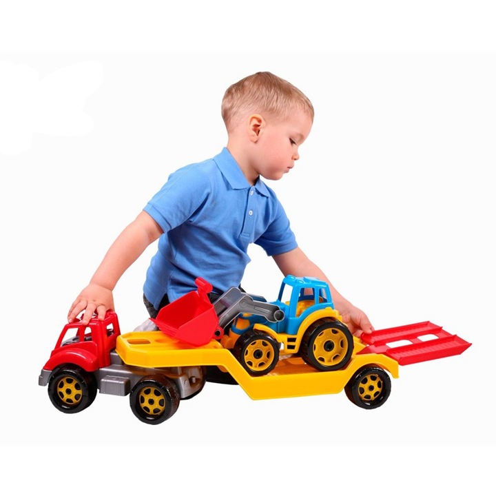 Автовоз с багер челен товарач 64 см Technok Toys W3221, Жълт, 3 години