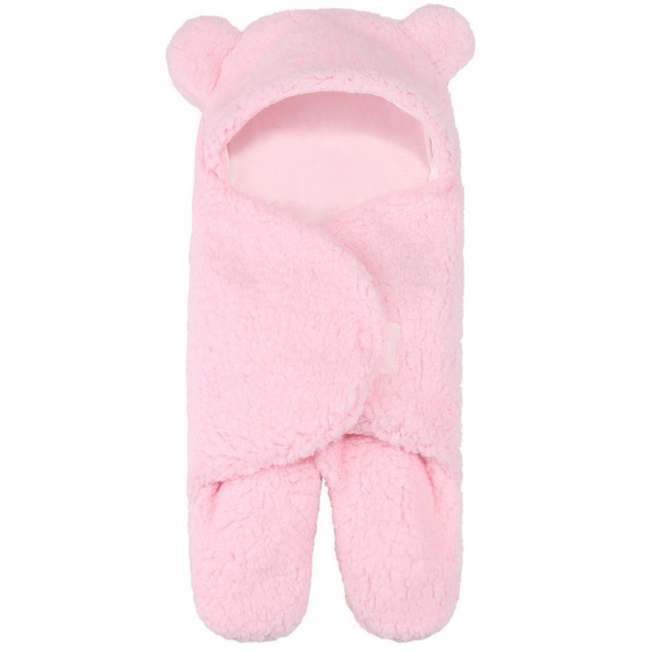 Bolyhos takaró ALC™ Baby 0-6 hónapos, meleg, mackó formájú babák átöltözéséhez, rózsaszín