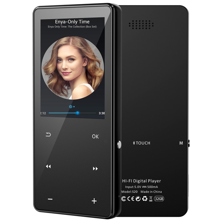 Player MP3, Bluetooth 5.0, HiFi, Radio FM, 2.4'', 32 GB, Negru