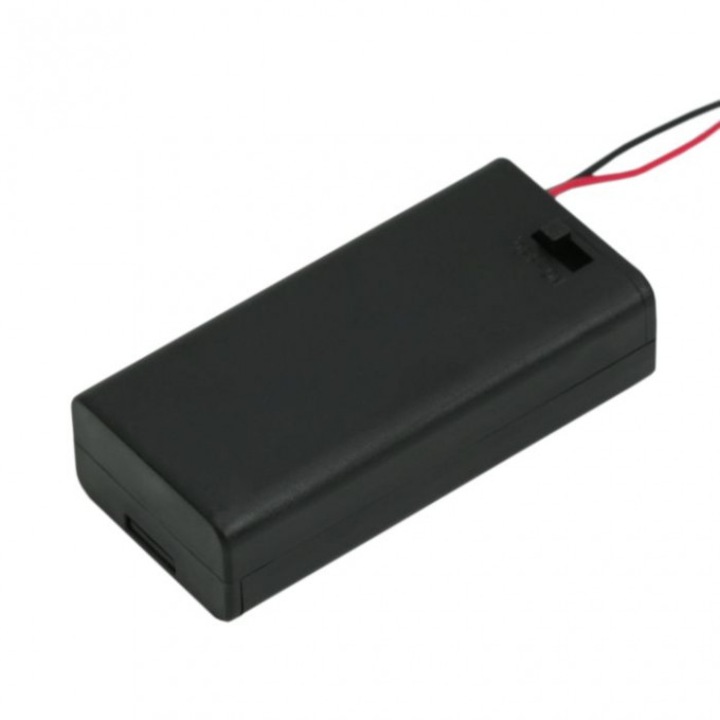 Кутия за батерии, капацитет 2 бр., тип АА (молив батерия) с превключвател и капак, черен