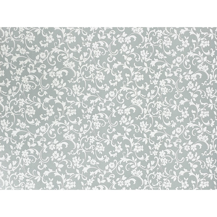 Tapet auto-adeziva pentru usa, 45 x 50 cm, DecoMeister®, Model Ornament Floral Gri, W075-045-0050