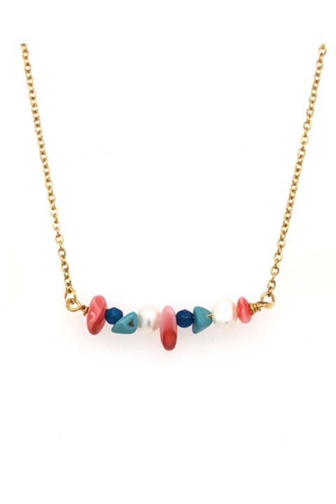 Colier din otel cu perle colorate, lifelikes, margele, auriu, 38 cm