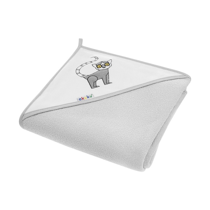Prosop de baie cu gluga 100x100 cm bumbac Akuku lemur gri