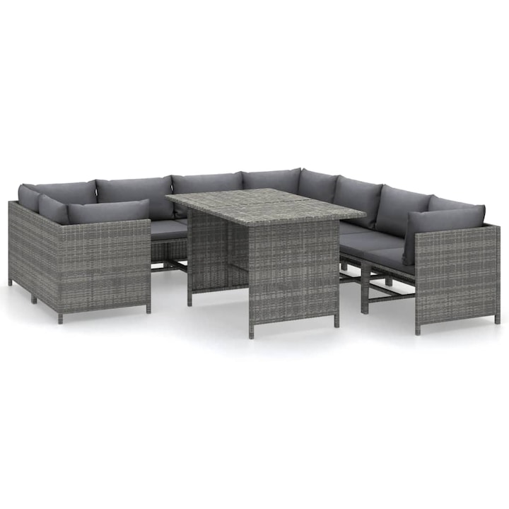 vidaXL 9 részes szürke polyrattan kerti bútorszett párnákkal 32.7 kg 3059772