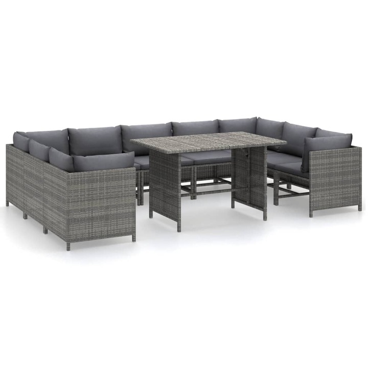 vidaXL 10 részes szürke polyrattan kerti bútorszett párnákkal 38.3 kg 3059768