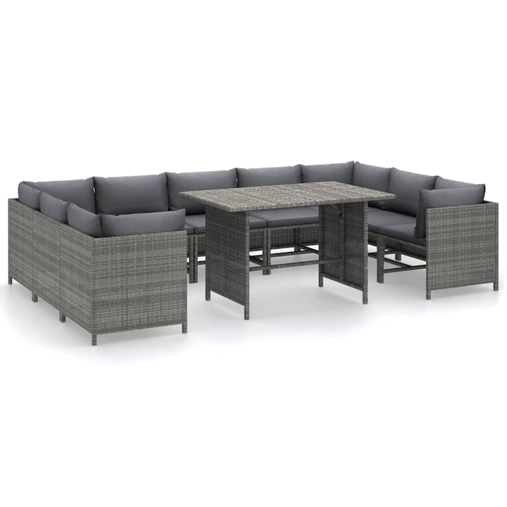 vidaXL 10 részes szürke polyrattan kerti bútorszett párnákkal 38.3 kg 3059768