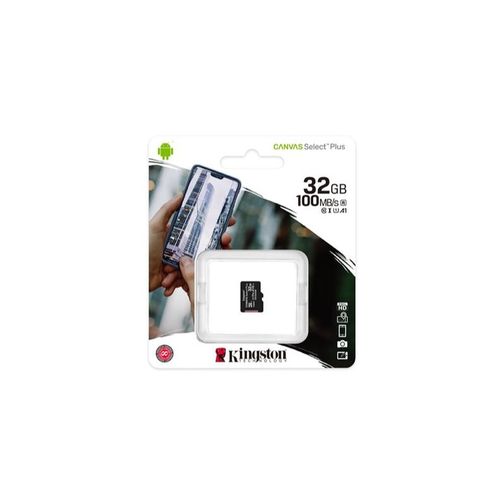 Memóriakártya, microSDHC, 32GB, CL10/UHS-I/U1/V10/A1, KINGSTON Canvas Select Plus