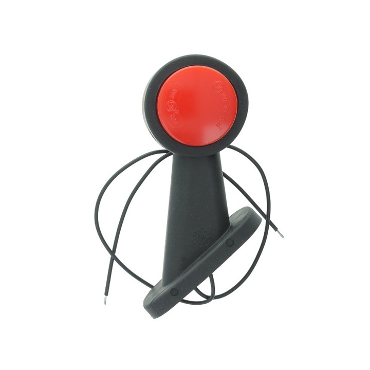 Helyzetjelző/méretjelző piros/fehér színű kör alakú bal oldali lámpa LED-es 12-24V rövid ferde talppal