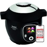 Multicooker inteligent cu gatire sub presiune Tefal Cook4Me+ Connect CY855830, 1600W, vas cu invelis ceramic 6L, 150 retete preinstalate, 6 moduri de gatire, aplicatie dedicata, negru