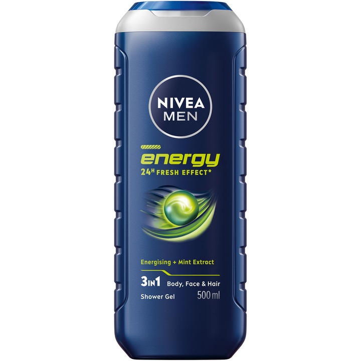 Gel de dus NIVEA MEN Energy, 3 in 1, pentru corp, fata si par 500 ml