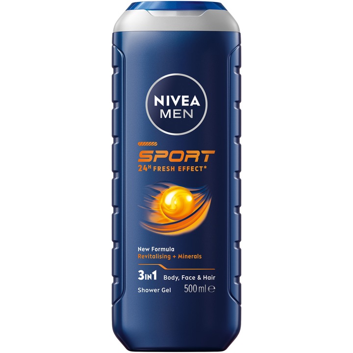 Gel de dus NIVEA MEN Pure Sport, 3 in 1, pentru corp, fata si par 500 ml