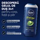 Gel de dus NIVEA MEN Energy, 3 in 1, pentru corp, fata si par 250 ml