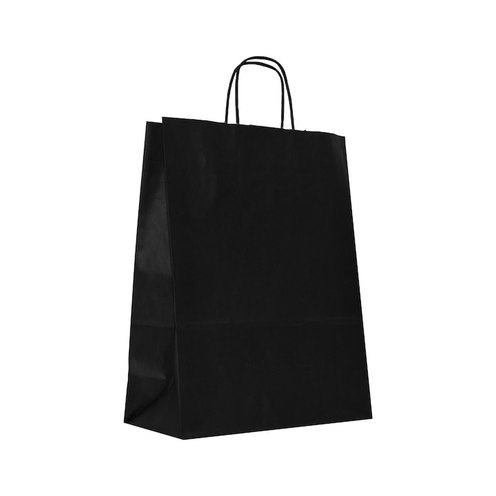 180 db-os készlet Fekete papírzacskó csavart fogantyúval 33 x 12 x 41 cm