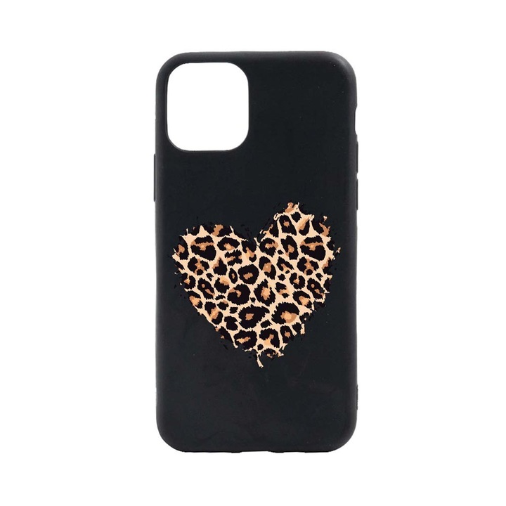 Husa Silicon Compatibila cu Apple iPhone 13 Pro, Leopard Heart, cu interiorul din material textil, protectie camera, PB761