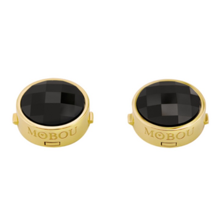 Set butoni pentru camasa Ingrid, MOBOU, auriu, cu cristal Swarovski negru, 2 buc