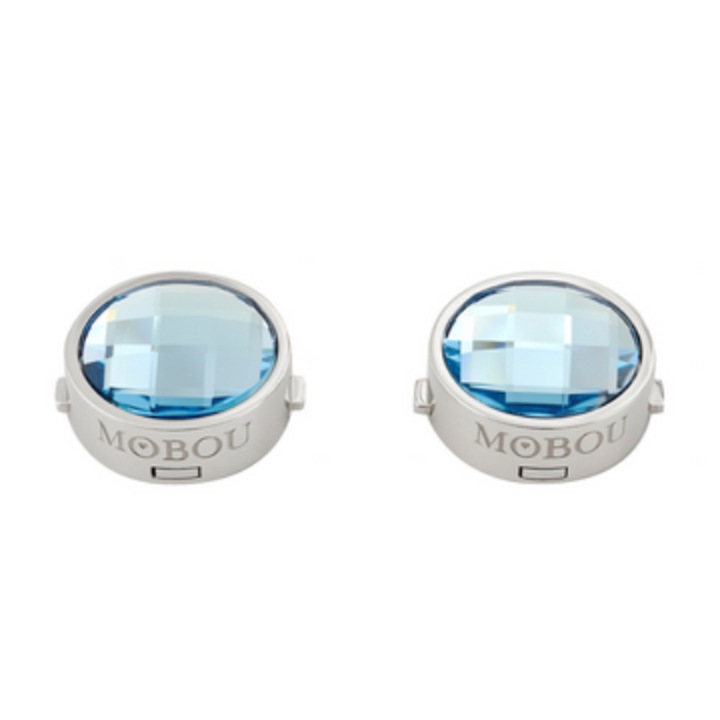 Set butoni pentru camasa Ingrid, MOBOU, argintiu, cu cristal Swarovski albastru deschis, 2 buc