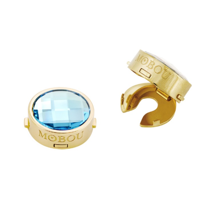Set butoni pentru camasa Ingrid, MOBOU, auriu, cu cristal Swarovski albastru deschis, 2 buc