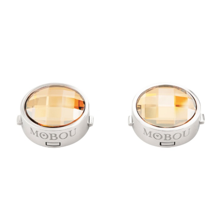 Set butoni pentru camasa Ingrid, MOBOU, argintiu, cu cristal Swarovski maro, 2 buc