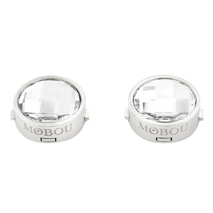 Set butoni pentru camasa Ingrid, MOBOU, argintiu, cu cristal Swarovski alb, 2 buc