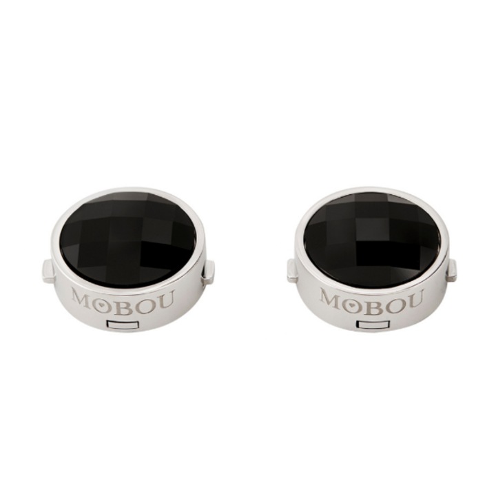 Set butoni pentru camasa Ingrid, MOBOU, argintiu, cu cristal Swarovski negru, 2 buc