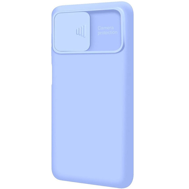 Husa compatibila cu iPhone 12 Pro Max, Comando CamSlider, Protectie intimitate si camera, Silicon Privacy Soft, Atingere fina, Antiamprente, Albastru